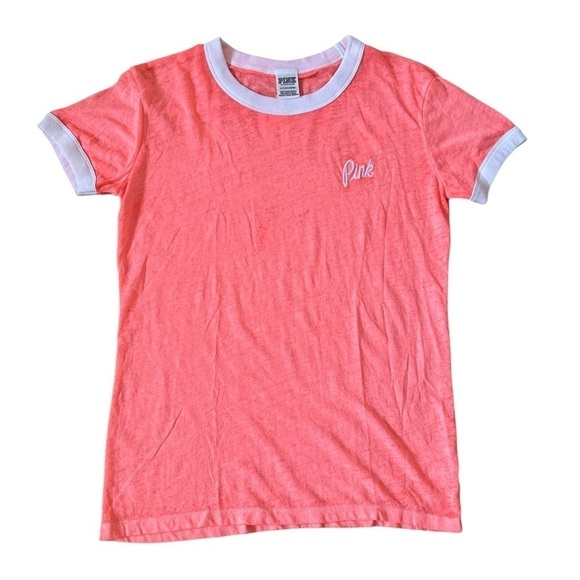#27 PINK Victoria's Secret Ringer Tee in Burn Out Orange - Picture 1 of 4